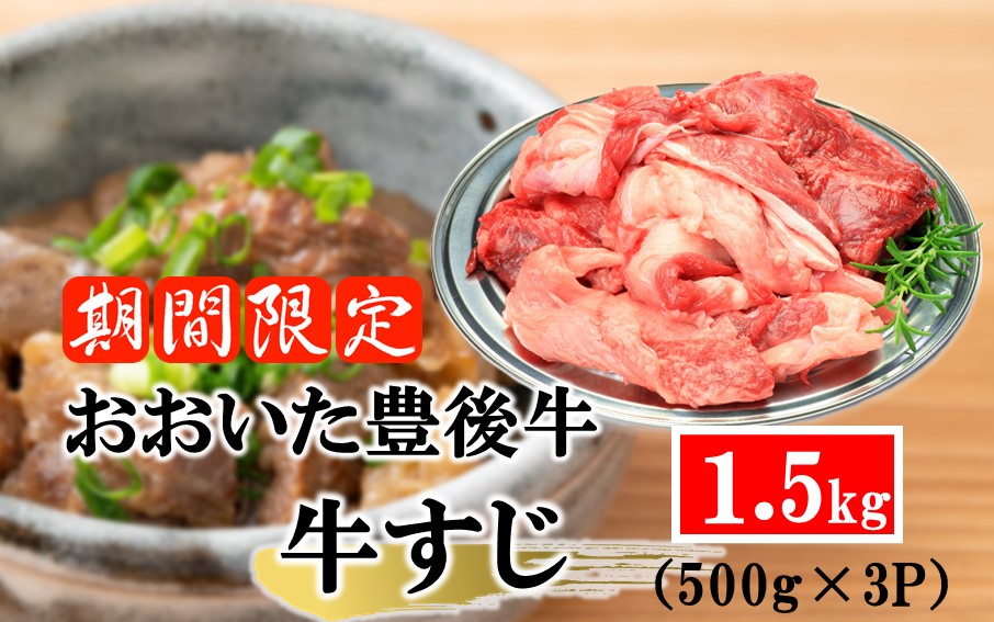 【期間限定 6月30日まで】豊後牛 牛すじ肉 1.5kg （500g×3P）スジ 牛筋 黒毛和牛 国産 煮込み料理_2591R-2