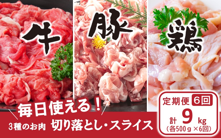 【定期便/6ヶ月連続】毎日の献立に！おおいたの牛・豚・鶏をセットでお届け（計9kg） 切り落とし 切落し スライス_2574R-2