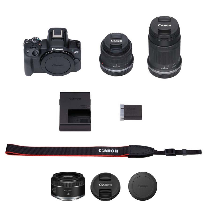 【追加レンズセット】キヤノン ミラーレス カメラ EOS R50 ブラック ダブルズームキット & 単焦点レンズ Canon キャノン 一眼 家電_0054C