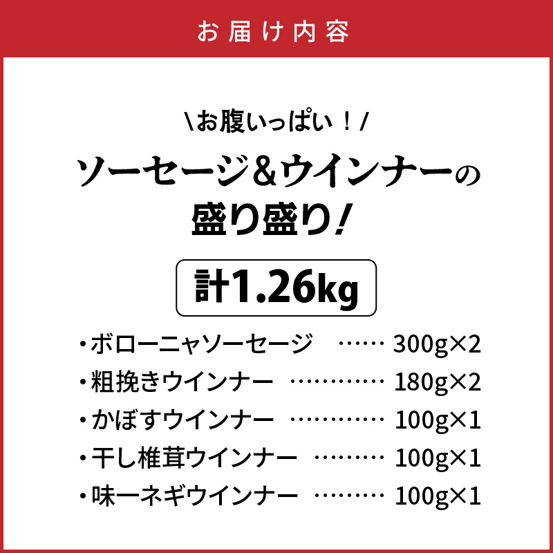【選べる容量】＼本場ドイツ伝統製法／お腹いっぱいソーセージ＆ウインナー 5種 1.26kg_29199A-2