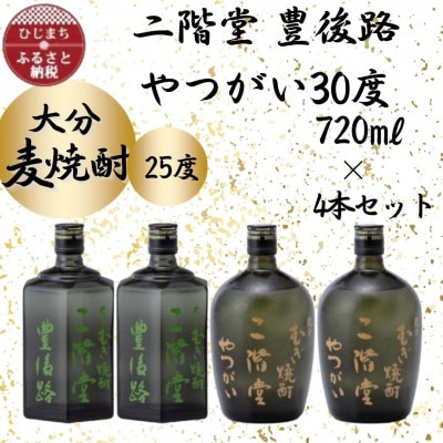 大分むぎ焼酎　二階堂豊後路25度2本とやつがい30度2本(720ml)4本セット【1456131】