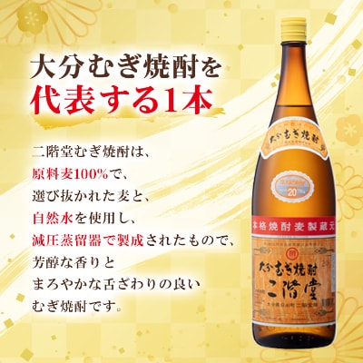 【2ヵ月毎定期便】大分むぎ焼酎二階堂(20度(1.8L)×6本) 全3回【4007324】