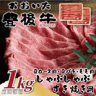 【毎月定期便】おおいた豊後牛しゃぶしゃぶすき焼き用　1kg(500g×2P)(日出町)全6回【配送不可地域：離島】【4074134】