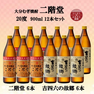 大分むぎ焼酎　二階堂6本と吉四六の故郷6本20度(900ml)12本セット【1494320】