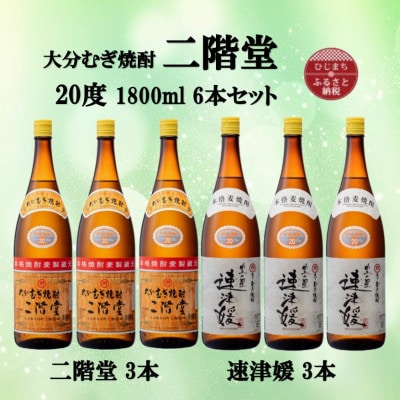 大分むぎ焼酎　二階堂3本と速津媛3本20度(1800ml)6本セット【1494748】