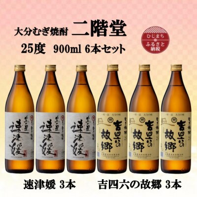 大分むぎ焼酎　二階堂速津媛3本と吉四六の故郷3本25度(900ml)6本セット【1494339】