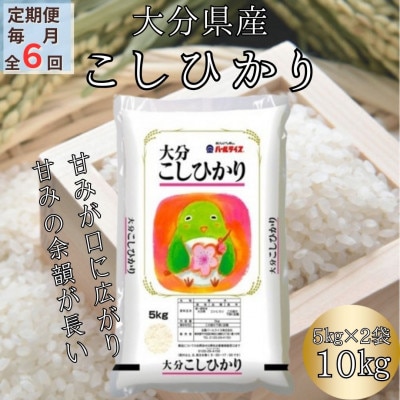 【毎月定期便】大分のお米　大分県産こしひかり5kg×2(日出町)全6回【4050500】