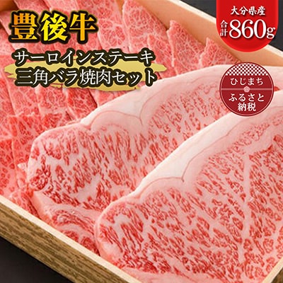 豊後牛サーロインステーキ・三角バラ焼肉セット(合計860g)【配送不可地域：離島】【1078157】