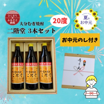 【お中元のし付き】大分むぎ焼酎 二階堂20度(900ml)化粧箱入り3本セット【1630344】