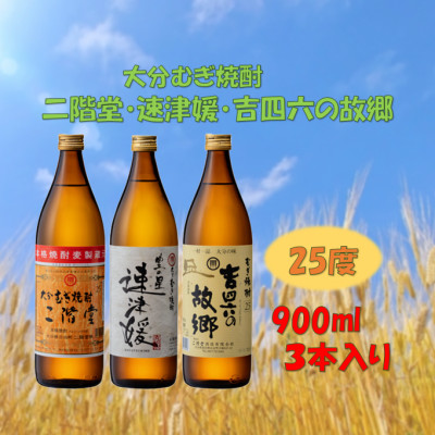 【のし付き】大分むぎ焼酎　二階堂と速津媛と吉四六の故郷25度(900ml)化粧箱入り3本セット【1516456】