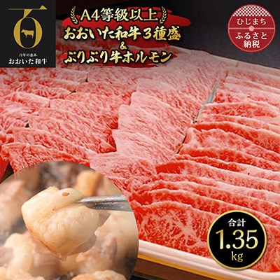 おおいた和牛3種盛＆ぷりぷり牛ホルモン(合計1.3kg) 焼くだけで本格焼き肉の味【配送不可地域：離島】【1112604】