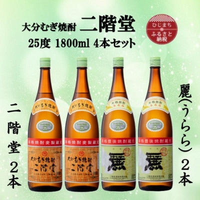 大分むぎ焼酎　二階堂2本と麗(うらら)2本25度(1800ml)4本セット【1494833】