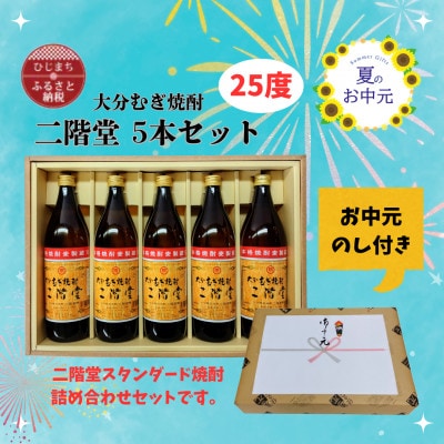 【お中元のし付き】大分むぎ焼酎 二階堂25度(900ml)化粧箱入り5本セット【1630357】