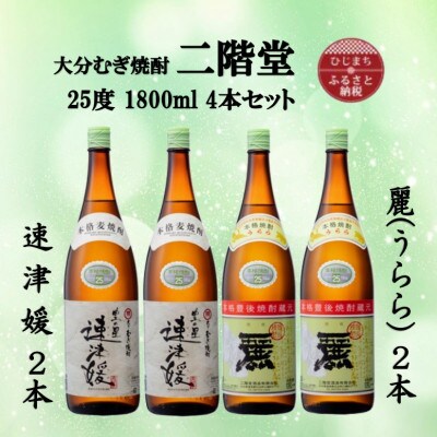 大分むぎ焼酎　二階堂速津媛2本と麗(うらら)2本25度(1800ml)4本セット【1494846】