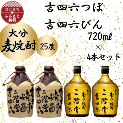 大分むぎ焼酎　二階堂吉四六つぼ2本と吉四六瓶2本 25度(720ml)4本セット【1455764】