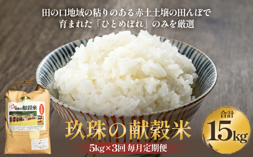 令和7年度玖珠の献穀米 5kg × 3回 毎月 定期便 米 ひとめぼれ 大分県 玖珠町 こめ お米 白米