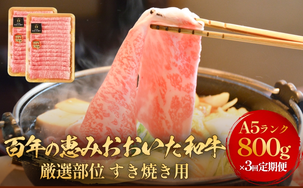 「百年の恵み おおいた和牛 」すき焼き用  800g × 3ヶ月 定期便 おおいた和牛 黒毛和牛 A5 等級 すき焼き用 牛肉 ロース 肩ロース もも 肩 部位 霜降り 血統 風味 脂肪 産地 九州 大分 肉 食材 グルメ 豊後牛