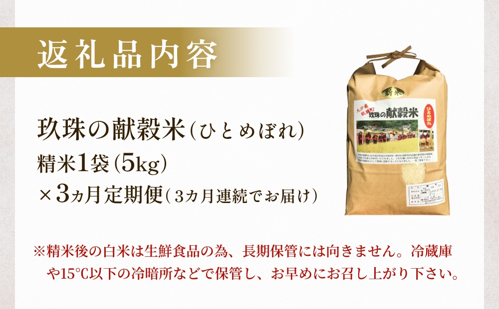 【令和8年産米先行受付】玖珠の献穀米 5kg × 3回 毎月定期便 （10月11月12月発送） 米 ひとめぼれ 大分県 玖珠町 こめ お米 白米 新米 ヒトメボレ ご飯 ごはん ライス 主食