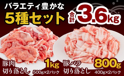 宮崎県産豚肉5種 合計3.6kgセット_M144-010