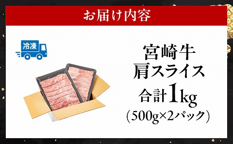 宮崎牛 肩スライス 合計1kg 国産 スライス 1kg 2パック 国産牛 ブランド牛 和牛 カレー 焼肉 すき焼き しゃぶしゃぶ すきしゃぶ 牛丼 肉じゃが 牛肉 牛 肉 小分け パック 冷凍 グルメ お取り寄せ ギフト_M144-011