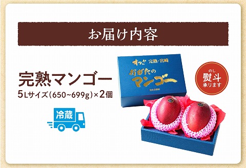 【期間・数量限定】おがたのマンゴー　完熟宮崎マンゴー　5Lサイズ(650g～699g)×2個セット_M161-004_01