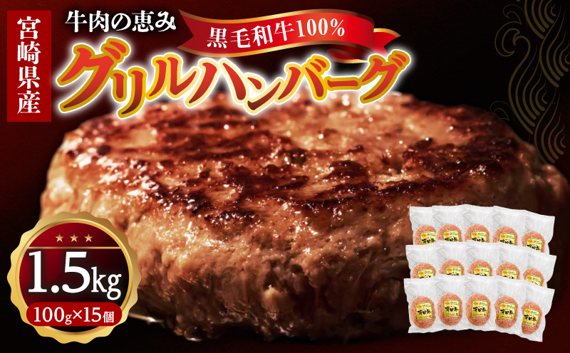 宮崎県産黒毛和牛100％グリルハンバーグ1.5kg 国産 黒毛和牛 有田牛 和牛 国産牛 ハンバーグ グリル 100g 15個 1.5kg 牛肉 肉 お肉 グリルハンバーグ 生ハンバーグ 個包装 個別包装 冷凍 小分け パック おかず 惣菜 お惣菜 ギフト グルメ お取り寄せ_M297-002