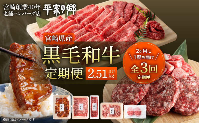 【全3回】宮崎県産黒毛和牛定期便(合計2.51kg)_M222-T013-3-2