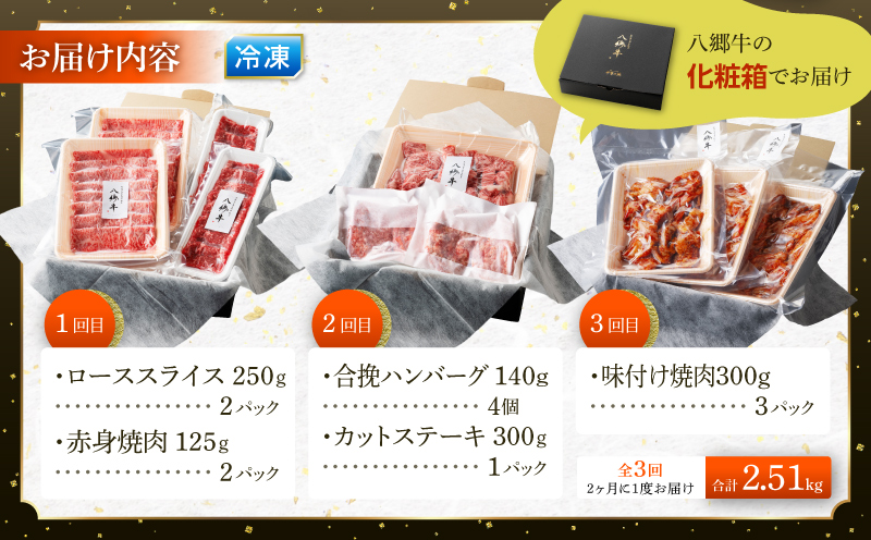 【全3回】宮崎県産黒毛和牛定期便(合計2.51kg)_M222-T013-3-2