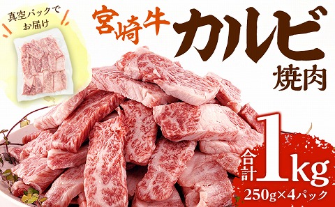 宮崎牛 カルビ(バラ) 焼肉 250g×4パック 合計1kg_M365-001