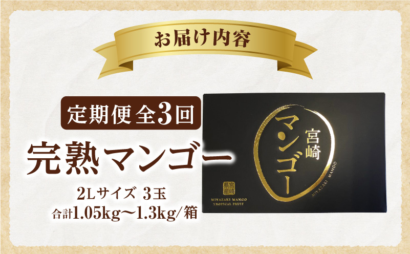 《2026年発送先行予約》【数量・期間限定】3回定期便 2L3玉完熟マンゴーコース 宮崎特産 完熟マンゴー マンゴー 糖度13度 糖度14度 南国 フルーツ 定期便 果物 くだもの 数量限定 期間限定_M354-T005-3-1