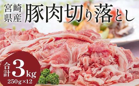 宮崎県産豚肉切り落とし 250g×12 合計3kg_M144-003