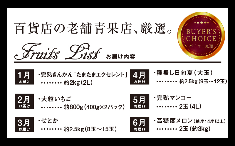 《2025年発送先行予約》【期間・数量限定】贈答用にもオススメ!バイヤー厳選!「至極フルーツ定期便」(全6回)_M153-T013