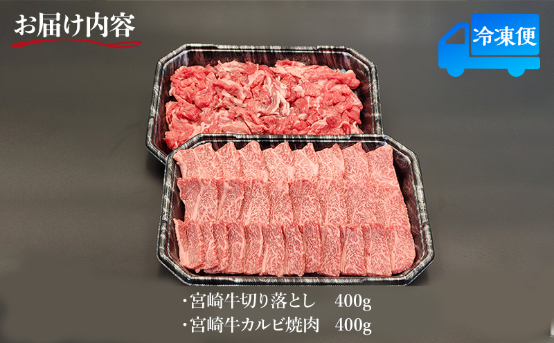 宮崎牛 カルビ焼肉・切り落とし セット 計800g_M243-002