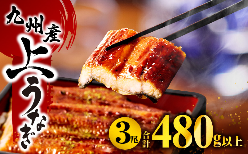 九州産うなぎ蒲焼3尾(計480g以上＆さんしょう、たれ付き)|鰻蒲焼 うなぎ蒲焼 うなぎ 蒲焼 冬うなぎ 冬鰻 国産 惣菜 水産物 惣菜 簡単調理 レンジ 湯煎 ボイル レトルト セット 国産 魚介 贈答 贈り物 ギフト 化粧箱入り 小分け パック 冷凍 人気 おすすめ 鰻楽|_M040-012