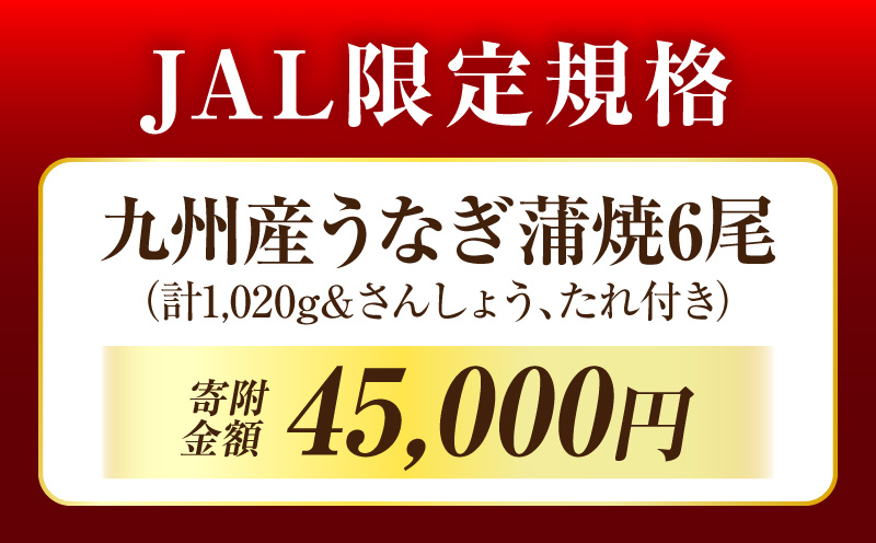 【JALのCAおすすめ】九州産うなぎ蒲焼6尾(計1,020g＆さんしょう、たれ付き) 鰻 たれ 国産 うなぎ 蒲焼 6尾 惣菜 簡単調理 化粧箱 贈答 贈り物 冬うなぎ 冬鰻_M040-013_01-ID