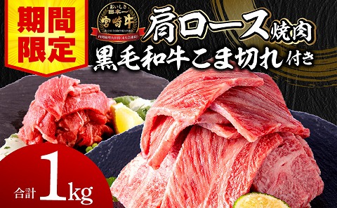 【期間限定】宮崎牛肩ロース焼肉400g×2 宮崎県産黒毛和牛小間切れ100g×2 合計1kg_M132-020-01-UP