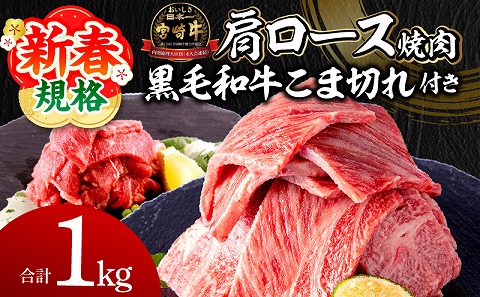 【期間限定】宮崎牛肩ロース焼肉400g×2 宮崎県産黒毛和牛小間切れ100g×2 合計1kg_M132-020-01-UP