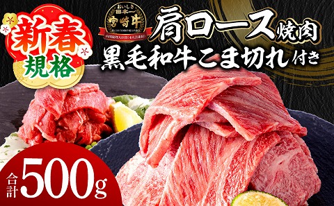 【期間限定】宮崎牛肩ロース焼肉400g 宮崎県産黒毛和牛こま切れ100g 合計500g_M132-020-UP