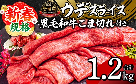 【期間限定】宮崎牛ウデスライス500g×2 宮崎県産黒毛和牛小間切れ100g×2 合計1.2kg_M132-023-UP