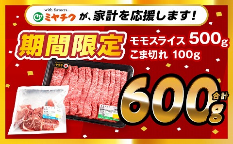 【期間限定】宮崎牛モモスライス500g 宮崎県産黒毛和牛小間切れ100g 合計600g_M132-025-01-UP