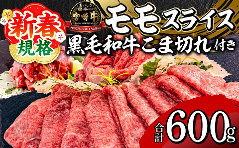 【期間限定】宮崎牛モモスライス500g 宮崎県産黒毛和牛小間切れ100g 合計600g_M132-025-01-UP