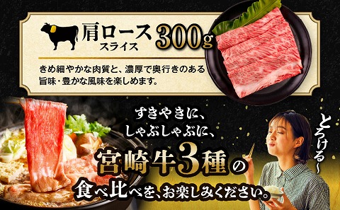 【期間・数量限定】宮崎牛スライス3種セット （モモスライス300g/ウデスライス300g/肩ローススライス300g）合計900g+合挽きハンバーグ100g×2個_M132-041-B