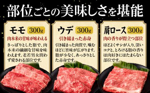 【2025年6月発送】【期間・数量限定】宮崎県産 黒毛和牛 肩ロース・ウデ・モモ スライス 各300g 合計900g+合挽きハンバーグ100g×2個_M132-092-B-jun