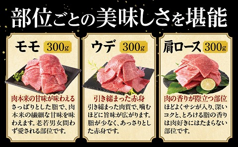 宮崎牛 焼肉3種セット(肩ロース・ウデ・モモ 各300g 合計900g)_M132-093