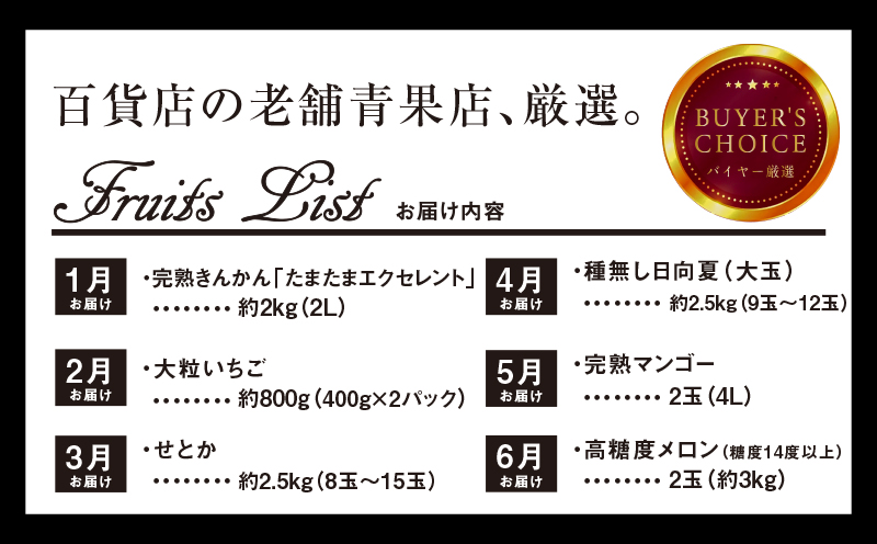《2026年発送先行予約》【数量・期間限定】贈答用にもオススメ!バイヤー厳選!「至極フルーツ定期便」(全6回)_M153-T013