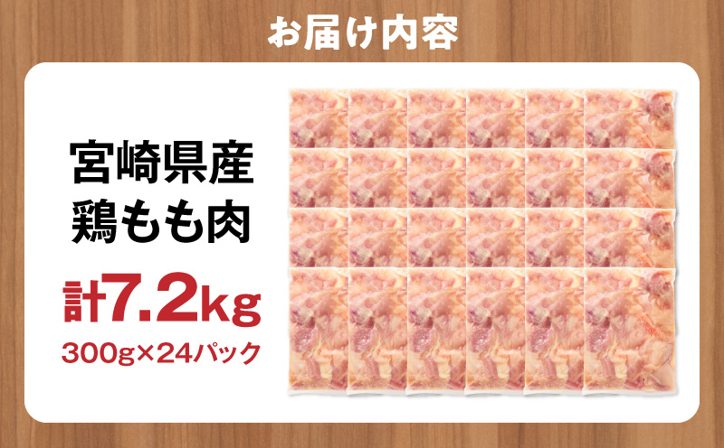 宮崎県産 鶏もも肉 計7.2kg(300g×24パック) 国産 鶏肉 もも肉 もも 肉 カット カット済み 小分け 冷凍 パック 唐揚げ 料理 おかず 300g_M179-032-03
