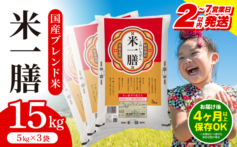 【2～7営業日以内に発送予定】国産ブレンド米 「米一膳」15kg お米 米 ご飯 炭水化物 主食 精米_M181-006-03-7E