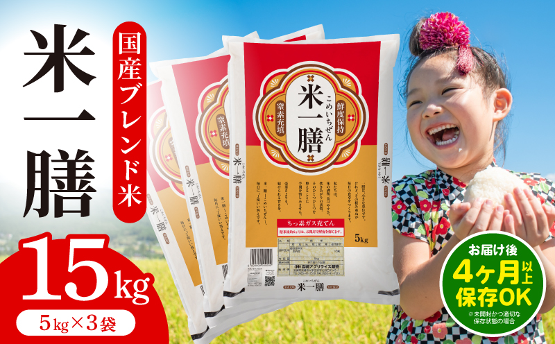 国産ブレンド米 「米一膳」15kg お米 米 ご飯 ごはん おにぎり 主食 お弁当 炭水化物 朝食 品種 精米 食品 備蓄 防災 ストック_M181-006-03-jul