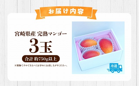 《2026年発送先行予約》【数量・期間限定】宮崎県産 完熟マンゴ－ 3玉 国産 マンゴー 3玉 完熟 冷蔵 フルーツ 果物 旬の果物 くだもの 特産品 お取り寄せ 贈答 ギフト_M184-002_02
