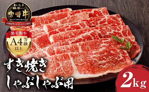 宮崎牛モモ すき焼き・しゃぶしゃぶ用 500g×4 合計2kg_M243-013